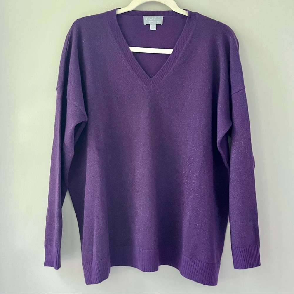 Pure Collection | Metallic Cashmere Deep Purple V-Neck Knitwear Sweater